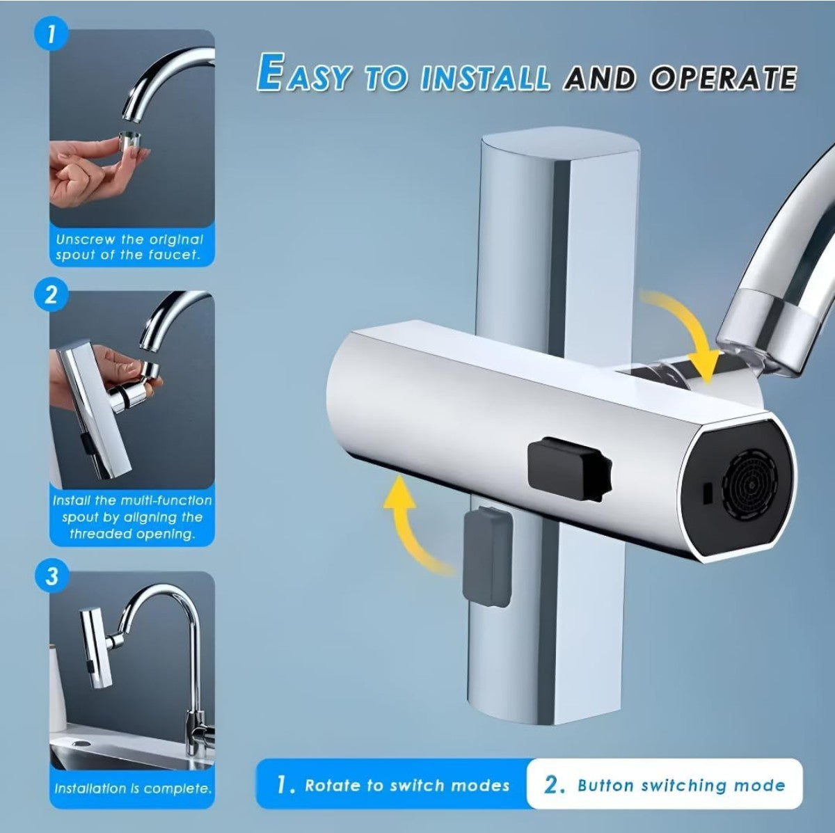 3 in 1 Kitchen Waterfall Tap Extension with 360° Rotation-Splash Proof Tap Extension with Waterfall, Spray & Stream Modes. Easy Installation for Home's kitchen